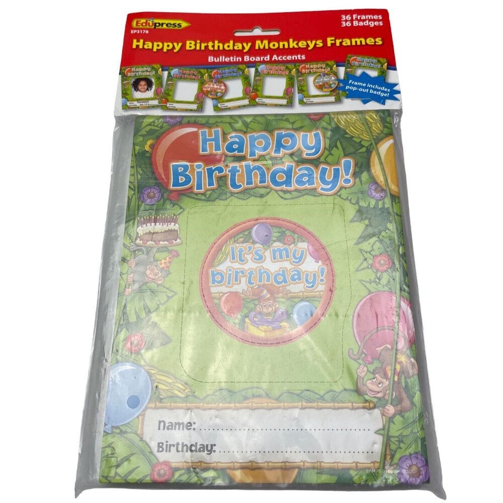 Edupress Happy Birthday Monkey Frames Bulletin Board Decor Teacher Resource